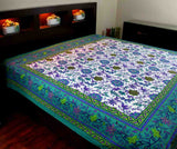 Cotton Floral Tablecloth Rectangle 64x90 Thin Bedspread Blue Green Aquamarine - Sweet Us