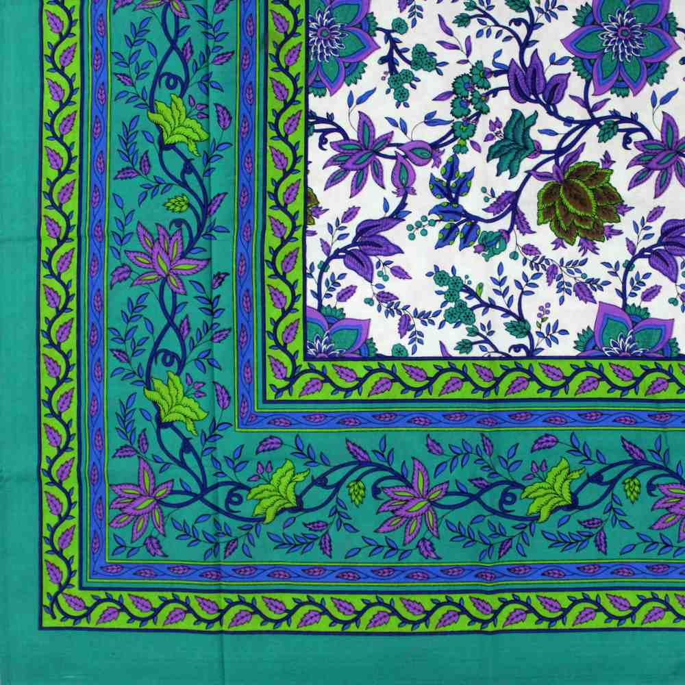 Cotton Floral Tablecloth Rectangle 64x90 Thin Bedspread Blue Green Aquamarine - Sweet Us
