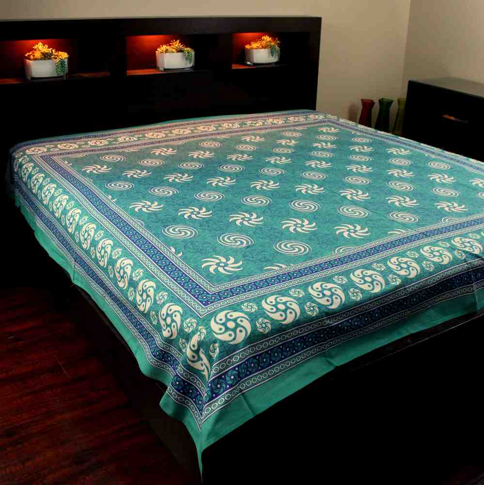 Cotton Sunflower Spiral Tapestry Bedspread Tablecloth Square Turquoise 87x90 - Sweet Us
