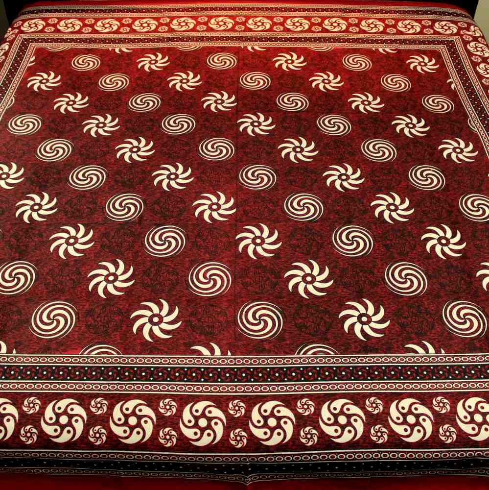 Cotton Sunflower Spiral Tablecloth Tapestry Spread Maroon 60x88 & 87x90 inches - Sweet Us