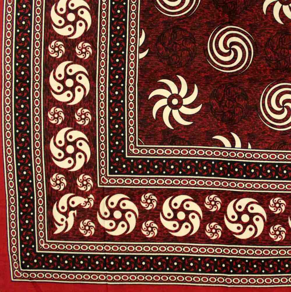 Cotton Sunflower Spiral Tablecloth Tapestry Spread Maroon 60x88 & 87x90 inches - Sweet Us