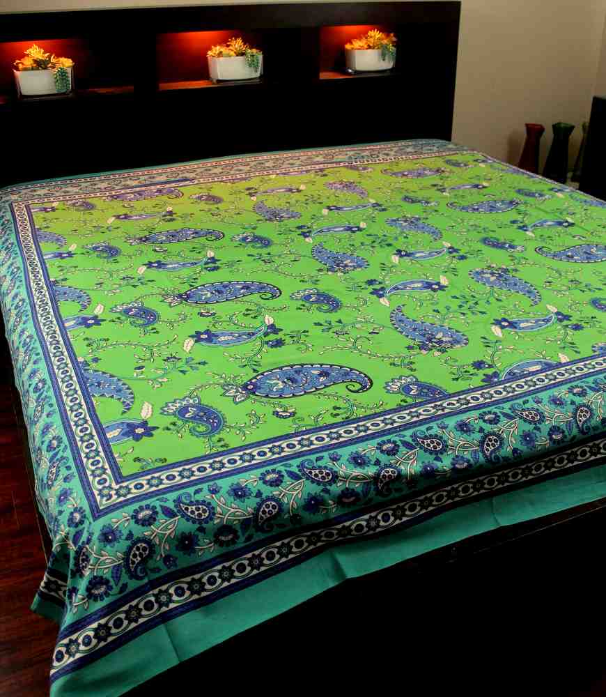 Cotton Paisley Floral Tapestry Tablecloth Throw Bedspread Twin Full Green - Sweet Us
