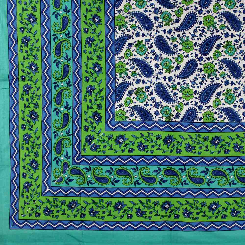 Cotton Floral Paisley Tapestry Tablecloth Coverlet Bedspread Full Aqua Green - Sweet Us