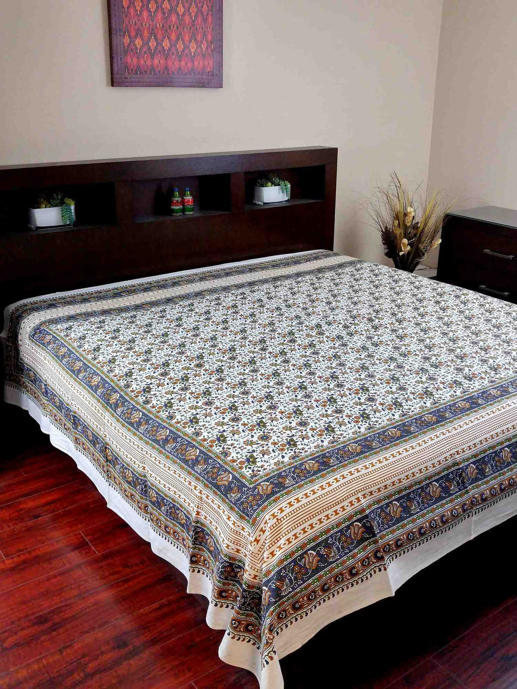 Handmade 100% Cotton Floral Tapestry Throw Tablecloth Bedspread Purple Full Double 88x106 - Sweet Us