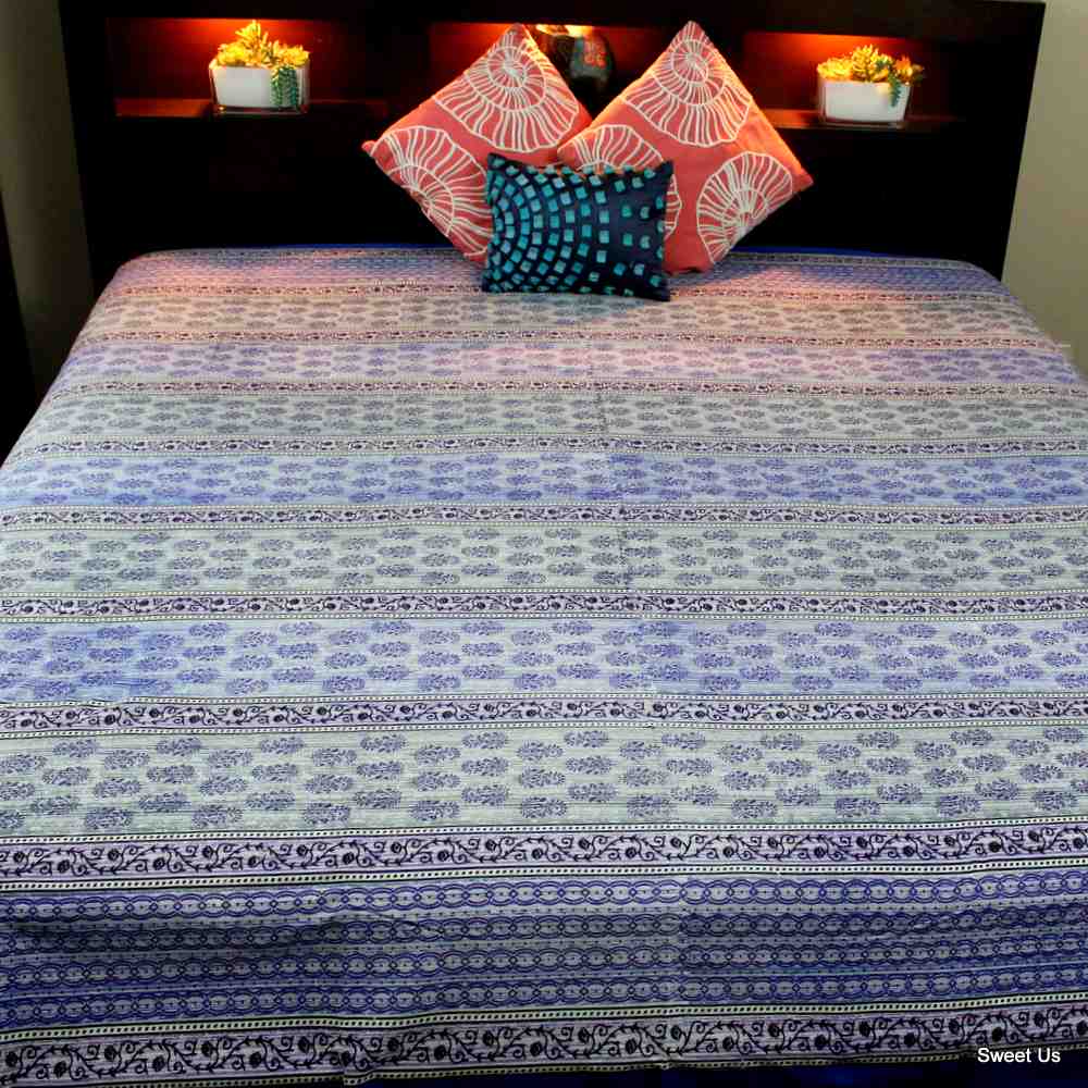 Cotton Floral Tablecloth Rectangle Blue