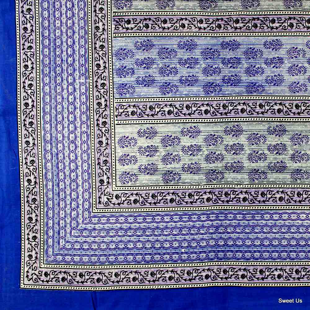 Cotton Floral Tablecloth Rectangle Blue