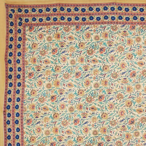 Handmade 100% Cotton Floral Print Tablecloth Tapestry Bedspread 84x94 Tan - Sweet Us