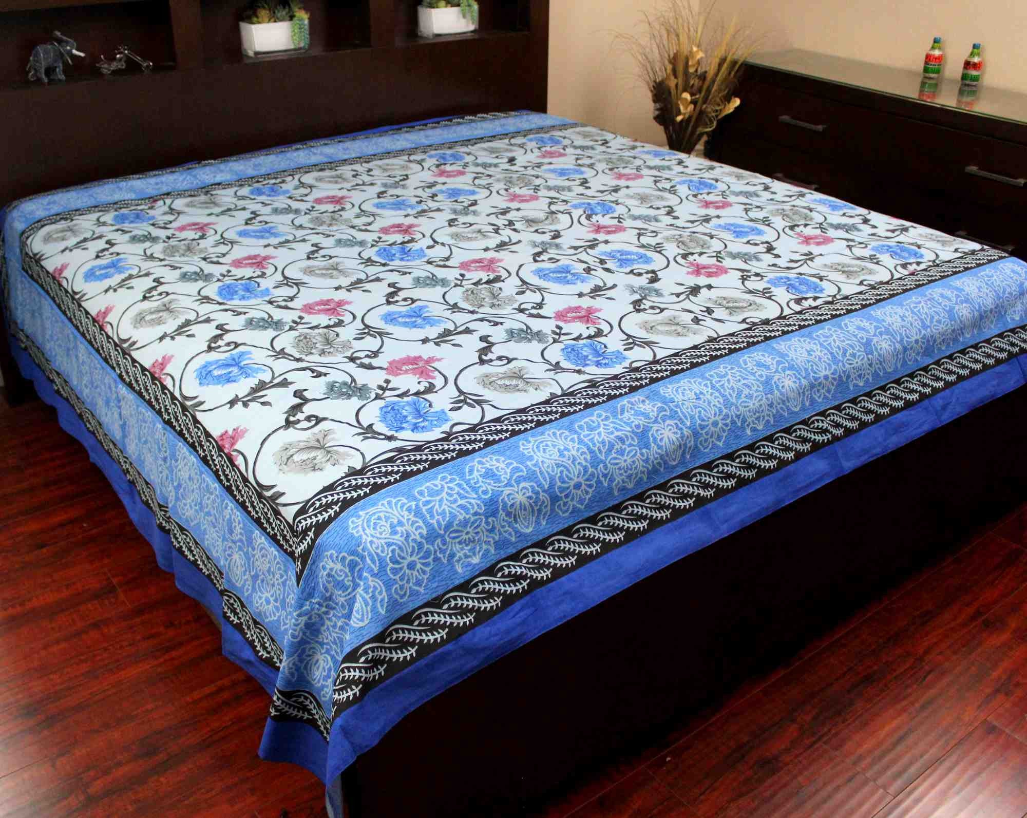Floral Bloom Print Cotton Bedspread Tablecloth Tapestry Full Queen Beach Sheet - Sweet Us