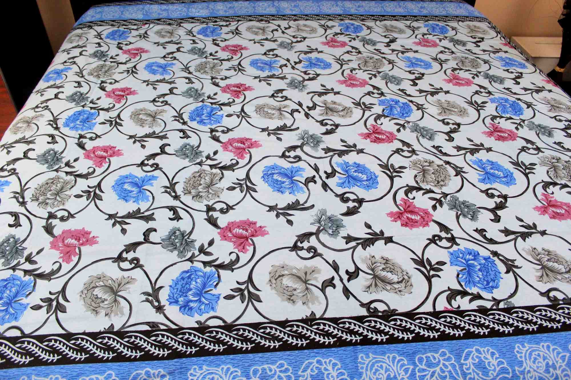 Floral Bloom Print Cotton Bedspread Tablecloth Tapestry Full Queen Beach Sheet - Sweet Us