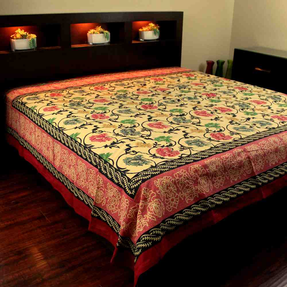 Floral Bloom Print Cotton Bedspread Tablecloth Tapestry Full Queen Beach Sheet - Sweet Us