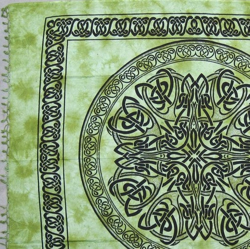 Handmade Cotton Heavy Celtic Wheel Mandala Batik Tapestry Spread 84x96 Green - Sweet Us