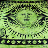 Heavy Cotton Celestial Sun Moon Star Bedspread Bed sheet Full Green
