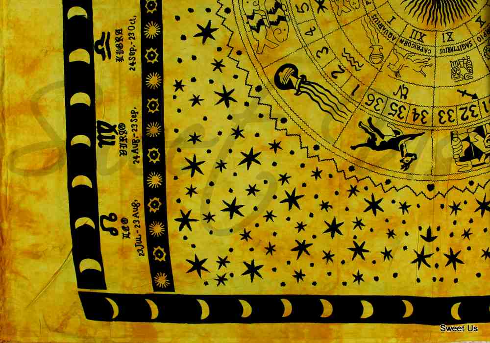 Cotton Astrological Zodiac Symbol Wall Tapestry Bedspread Full Bed sheets Gold - Sweet Us