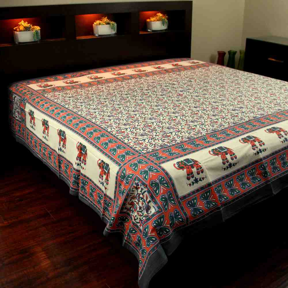 Floral Elephant Print Tapestry Bedspread Dorm Decor Beach Sheet Full Orange Gray - Sweet Us