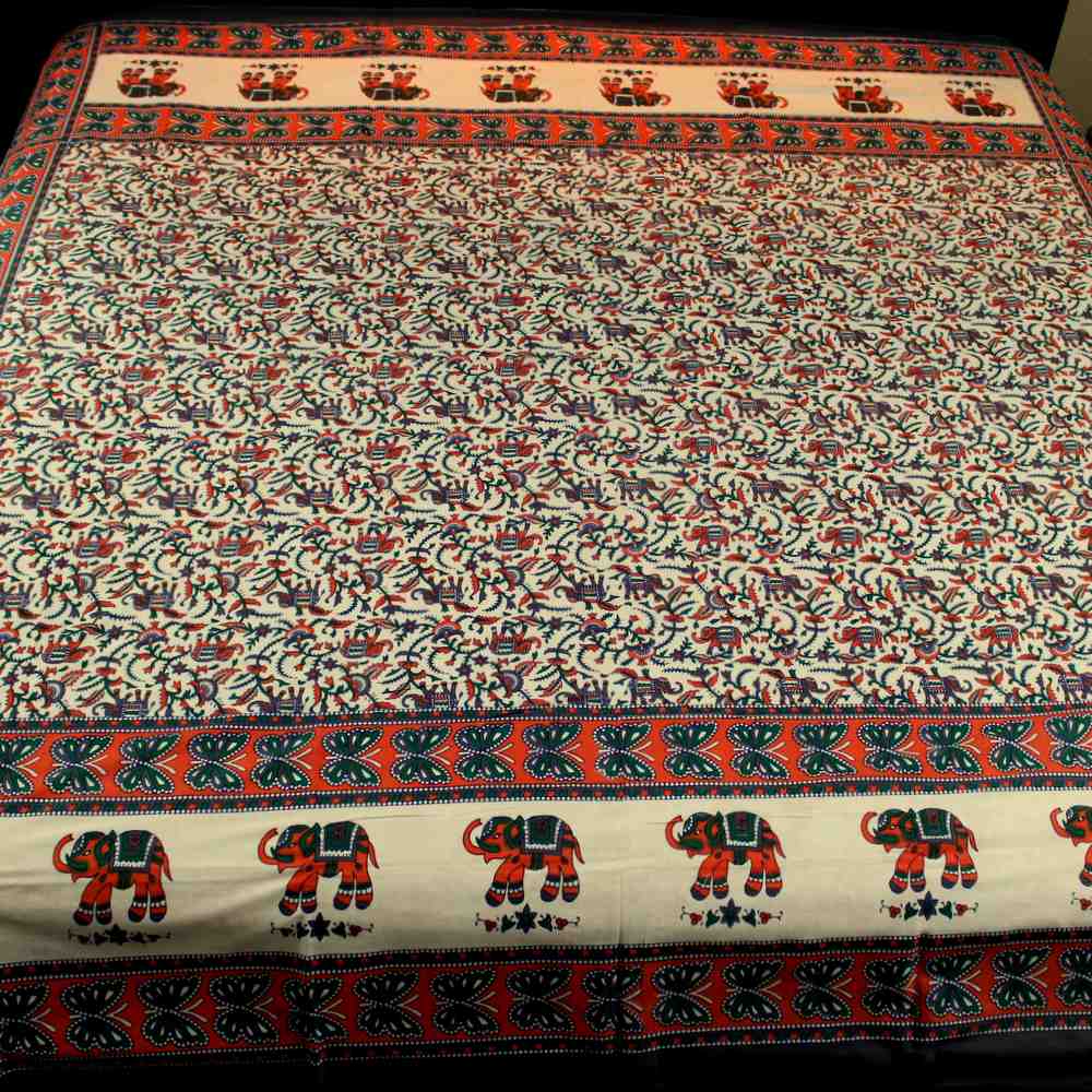 Floral Elephant Print Tapestry Bedspread Dorm Decor Beach Sheet Full Orange Gray - Sweet Us