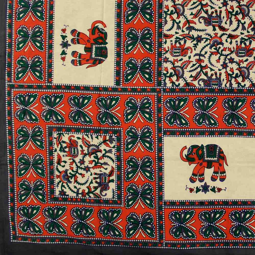 Floral Elephant Print Tapestry Bedspread Dorm Decor Beach Sheet Full Orange Gray - Sweet Us