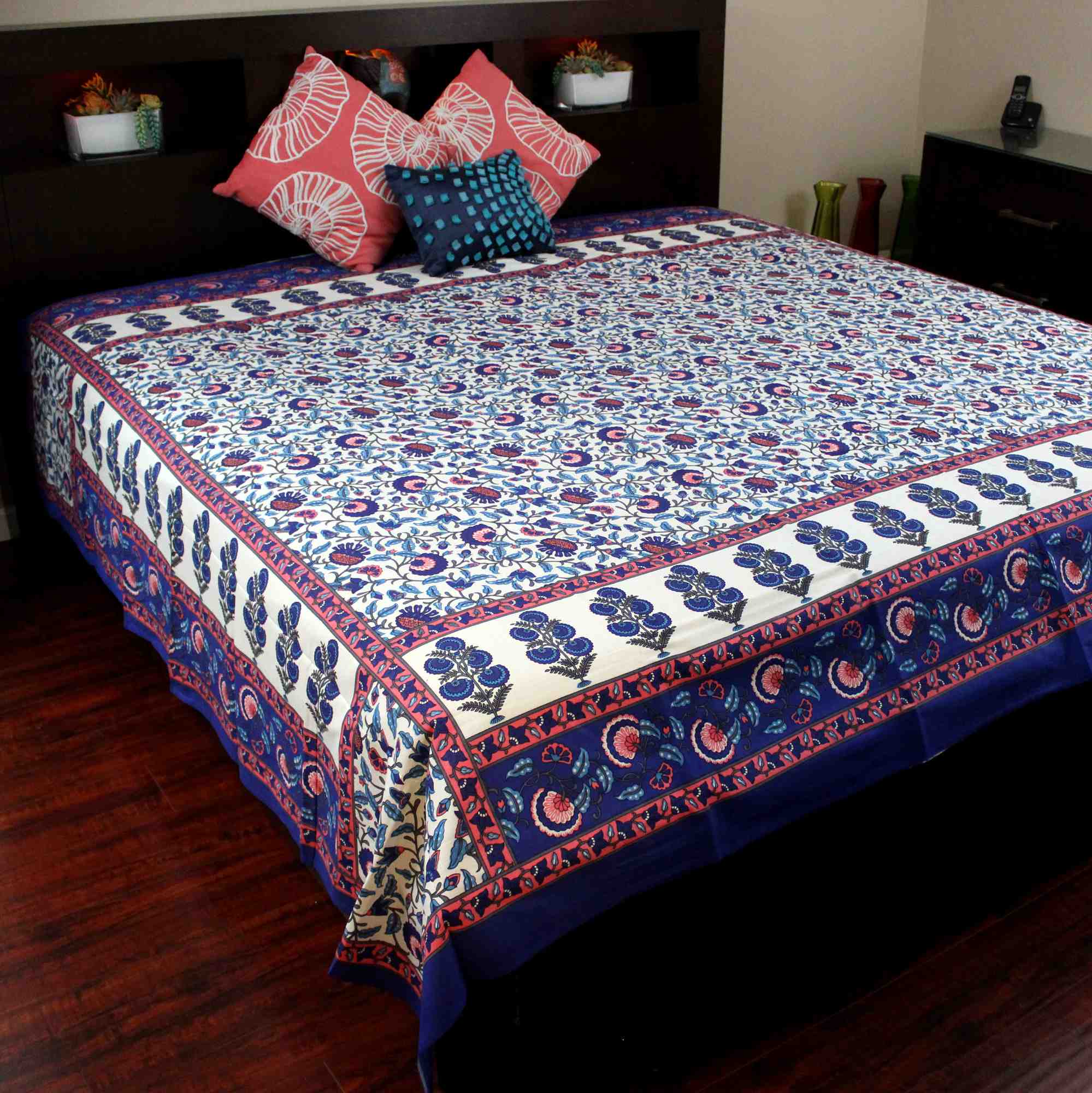 Floral Print Tapestry Spread Tablecloth Dorm Decor Beach Sheet Full Blue Orange - Sweet Us