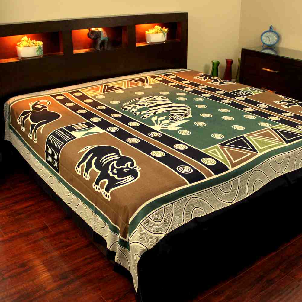 Cotton African Animal Print Tapestry Tablecloth Spread Beach Sheet Green Gold - Sweet Us