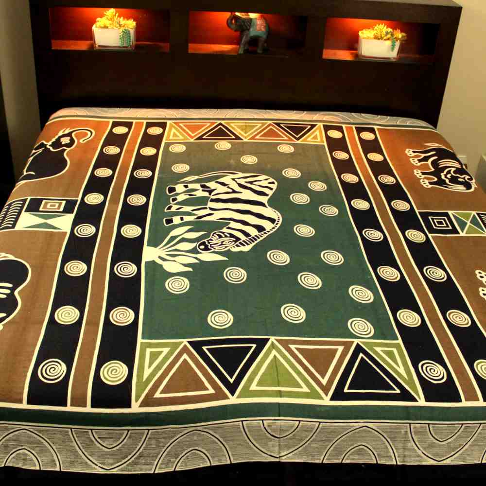 Cotton African Animal Print Tapestry Tablecloth Spread Beach Sheet Green Gold - Sweet Us