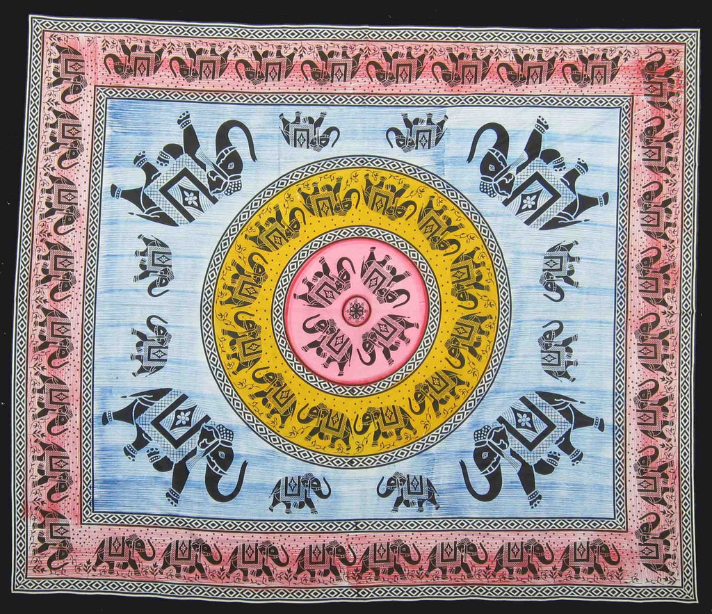Handmade 100% Cotton Mandala Good Luck Elephant Bedspread Tapestry Tablecloth Full - Sweet Us