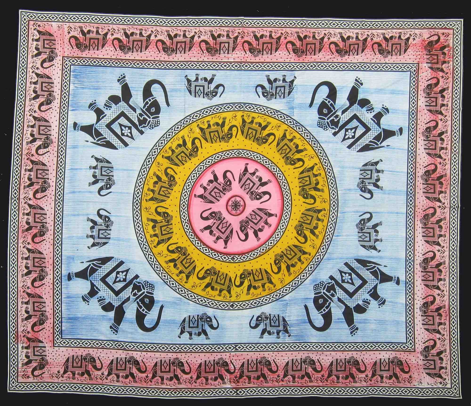 Handmade 100% Cotton Mandala Good Luck Elephant Bedspread Tapestry Tablecloth Full - Sweet Us