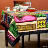 Cotton African Kingdom Tablecloth Rectangle Blue Green Yellow Pink Black