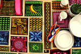 Cotton African Kingdom Tablecloth Rectangle Blue Green Yellow Pink Black