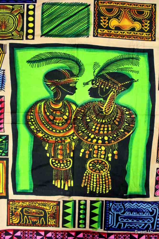 Cotton African Kingdom Tablecloth Rectangle Blue Green Yellow Pink Black