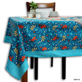 Tablecloth Peacock Blue Red and Golden Flowers Indian Block Print 