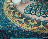 Peacock Center Design Rectangle Tablecloth Bedcover Boho 