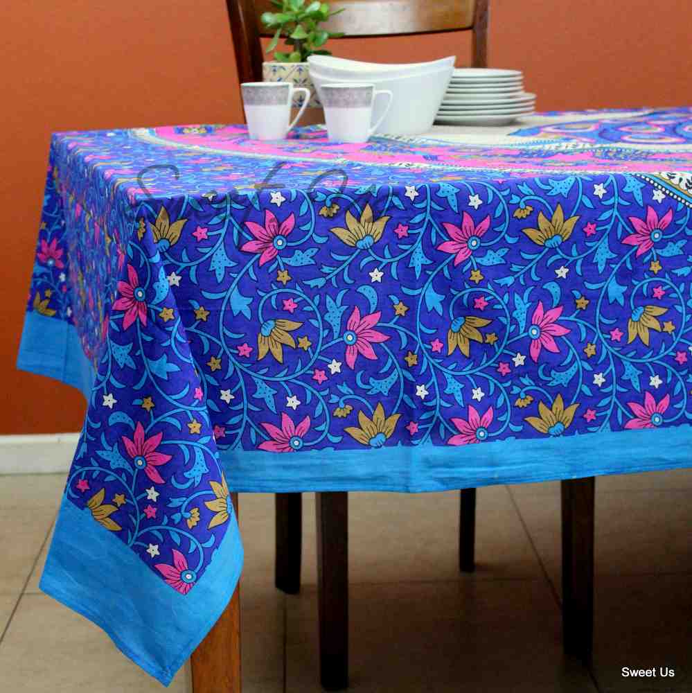 Cotton Floral Hand block print fall tablecloth in sizes 