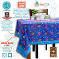 Tablecloth 88 x 104 Rectangle Royal Blue Floral Indian Cotton Peacock Design 