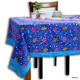 Spill Resistant Wipeable Acrylic Royal Blue Kalamkari Design Peacock Center Tablecloth 