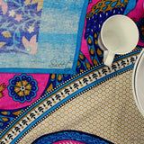 Indian Boho Peacock Design Bedspread Blue Pink Cotton Handmade