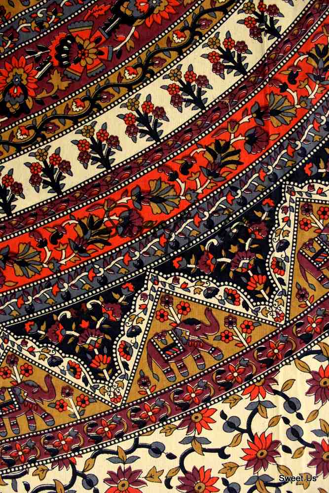 Cotton Elephant Floral Tablecloth Rectangle Blue Red Green Kitchen Dining Linen