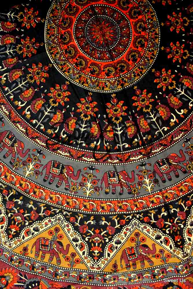 Cotton Elephant Floral Tablecloth Rectangle Blue Red Green Kitchen Dining Linen