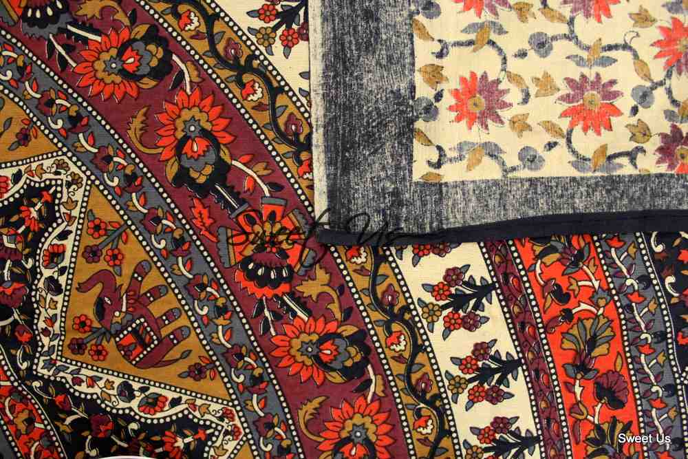 Cotton Elephant Floral Tablecloth Rectangle Blue Red Green Kitchen Dining Linen