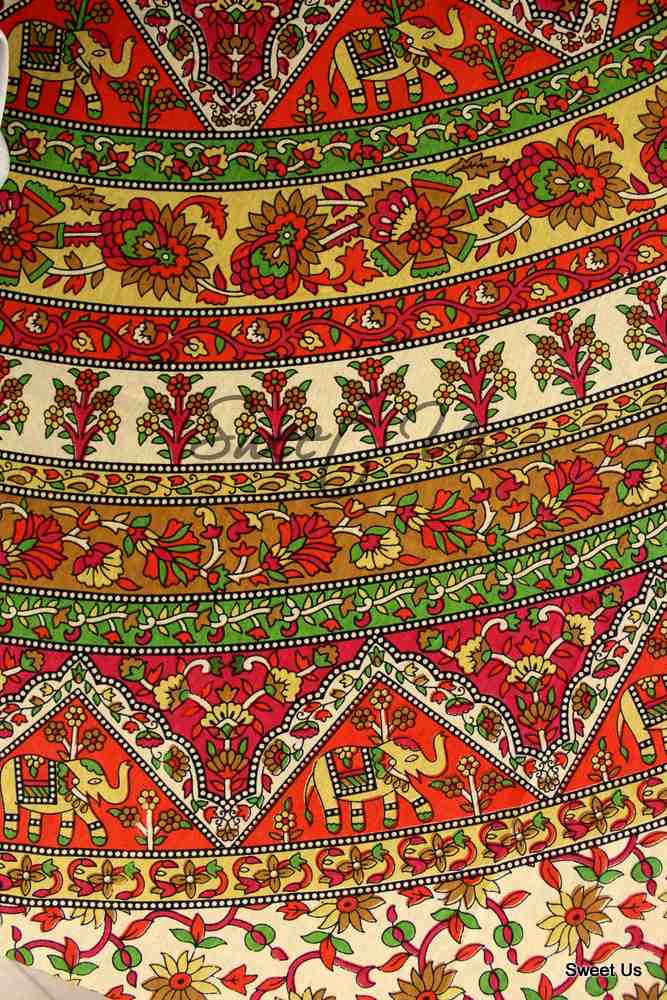 Cotton Elephant Floral Tablecloth Rectangle Blue Red Green Kitchen Dining Linen