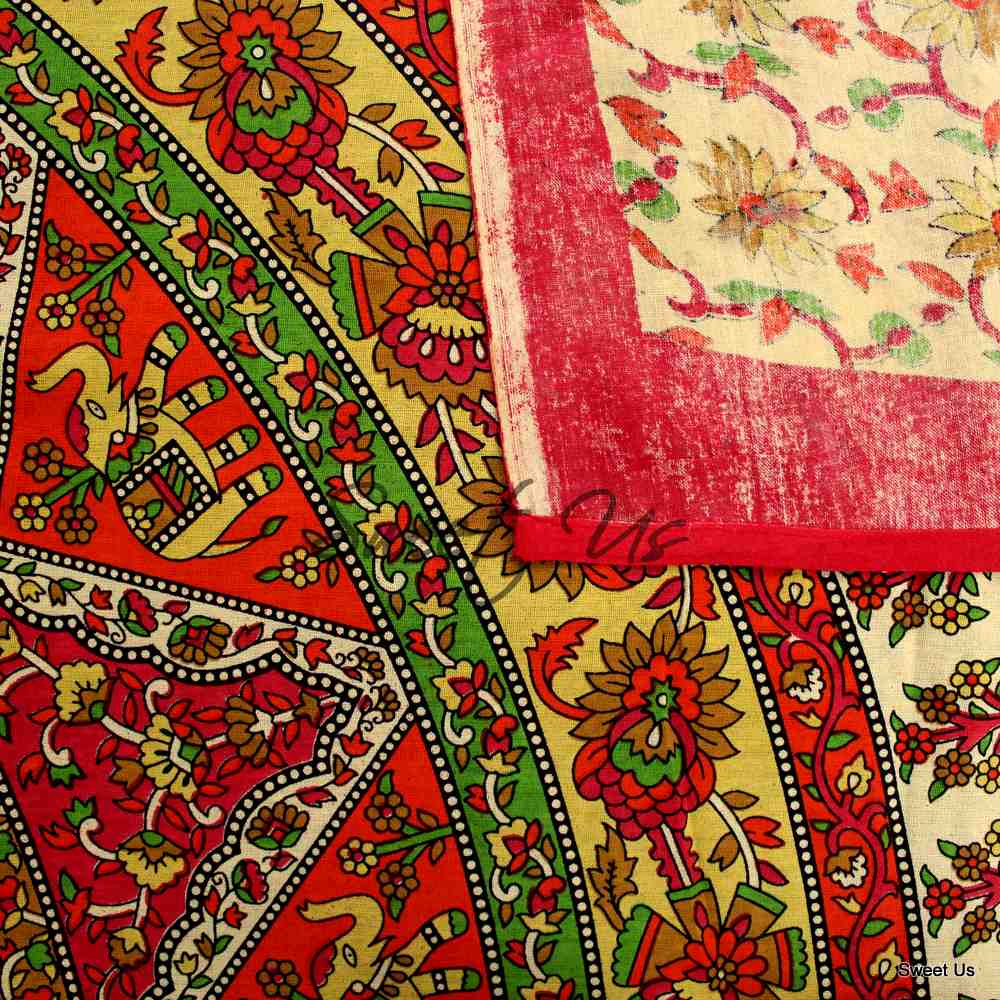 Cotton Elephant Floral Tablecloth Rectangle Blue Red Green Kitchen Dining Linen