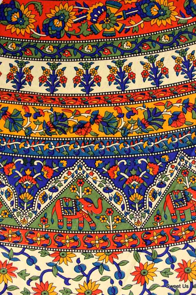 Cotton Elephant Floral Tablecloth Rectangle Blue Red Green Kitchen Dining Linen