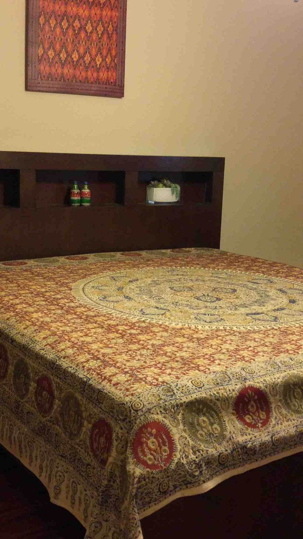 Veggie Dye Hand Block Print Cotton Tapestry Spread Throw 88"x108" Earthy Red - Sweet Us