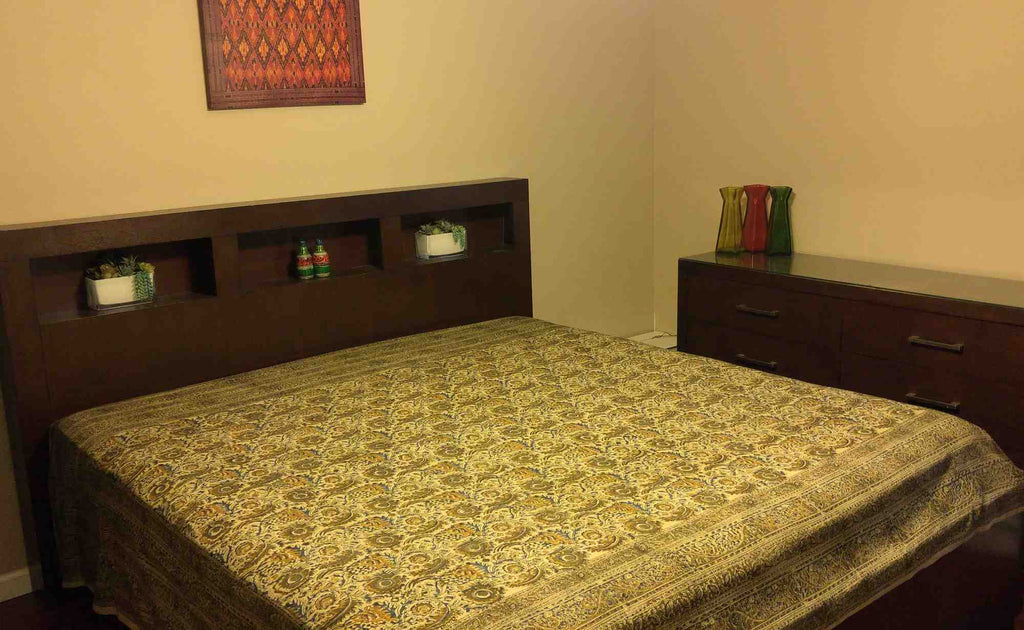 Veggie Dye Hand Block Print Cotton Tapestry Spread Throw 88"x108" Olive Green - Sweet Us