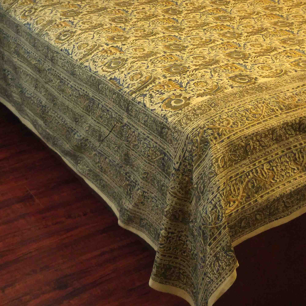 Veggie Dye Hand Block Print Cotton Tapestry Spread Throw 88"x108" Olive Green - Sweet Us