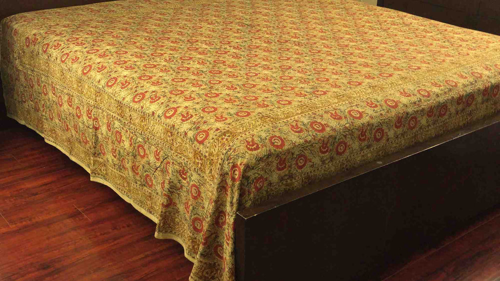 Veggie Dye Hand Block Print Cotton Tapestry Spread Tablecloth Throw 88"x108" Floral Red - Sweet Us