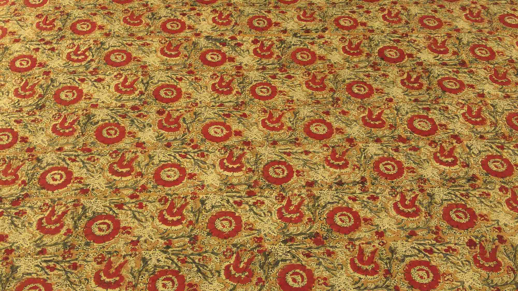 Veggie Dye Hand Block Print Cotton Tapestry Spread Tablecloth Throw 88"x108" Floral Red - Sweet Us