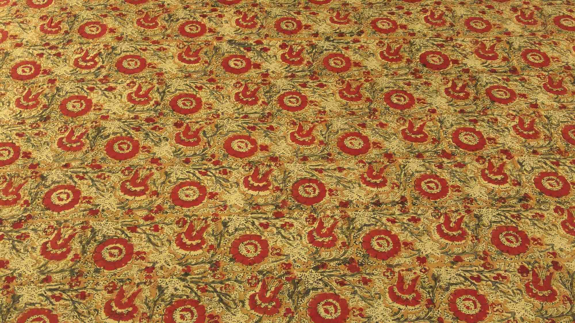 Veggie Dye Hand Block Print Cotton Tapestry Spread Tablecloth Throw 88"x108" Floral Red - Sweet Us