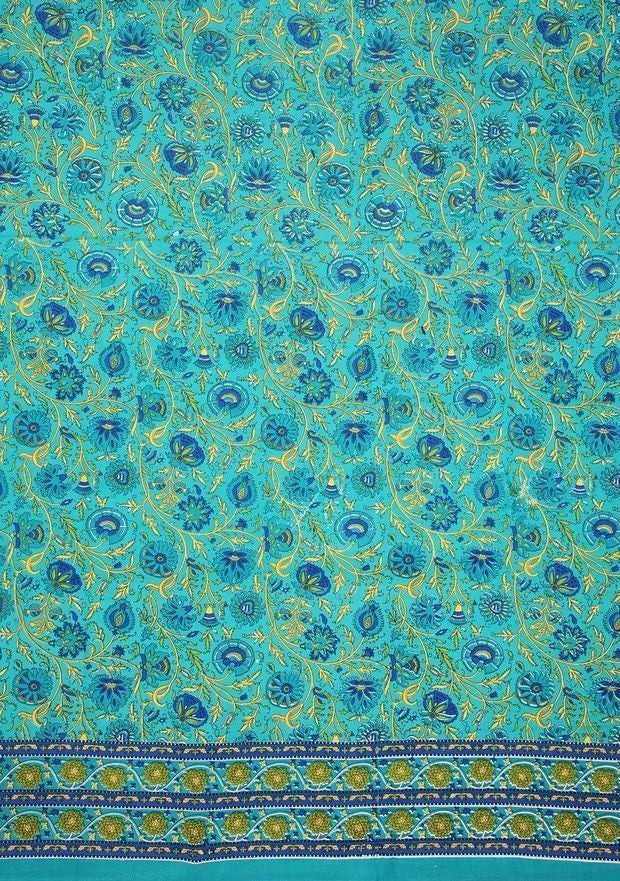 Handmade 100% Cotton Floral Print Tablecloth Tapestry Bedspread 84x94 Green - Sweet Us