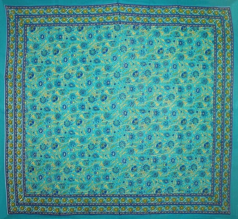 Handmade 100% Cotton Floral Print Tablecloth Tapestry Bedspread 64x94 Green - Sweet Us