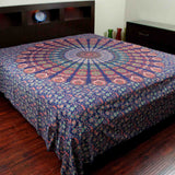 Floral Peacock Mandala Print Cotton Bedspread Tapestry Tablecloth Throw King - Sweet Us