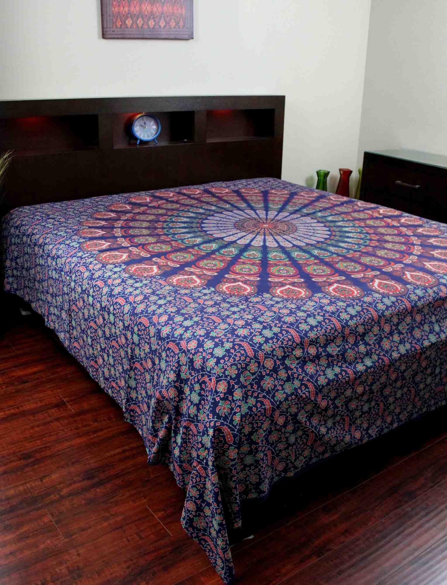 Floral Peacock Mandala Print Cotton Bedspread Tapestry Tablecloth Throw King - Sweet Us